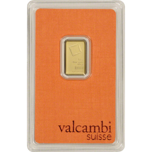 2.5 gram Gold Bar - Valcambi Suisse - 999.9 Fine in Sealed Assay