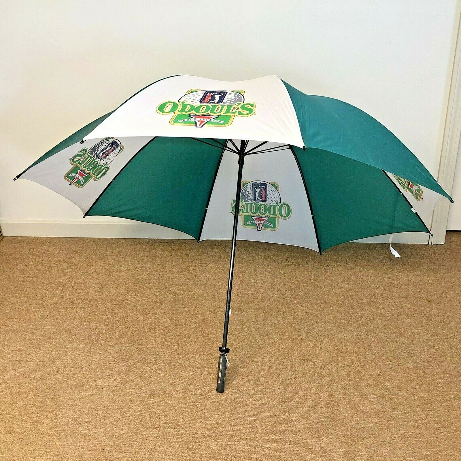 Odoul’s PGA Tour White Green Logo Golf Umbrella Anheuser Busch Fiberglass Shaft
