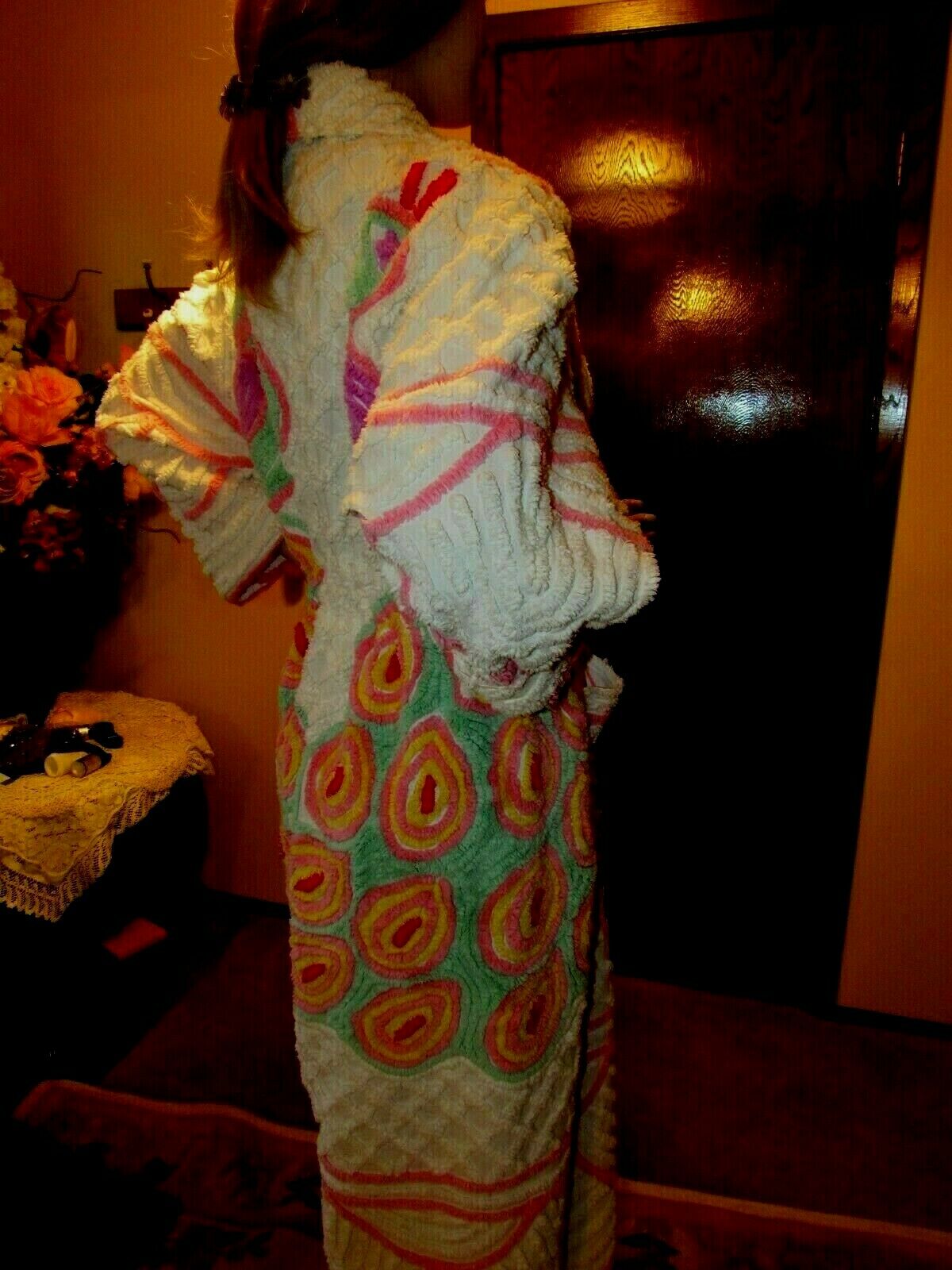 Handmade Chenille Bedspread Peacock Bathrobe By Joy's Chenille Creations❤️