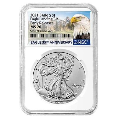 2021 1 oz Silver American Eagle Type 2 NGC MS 70 ER (Eagle Label)