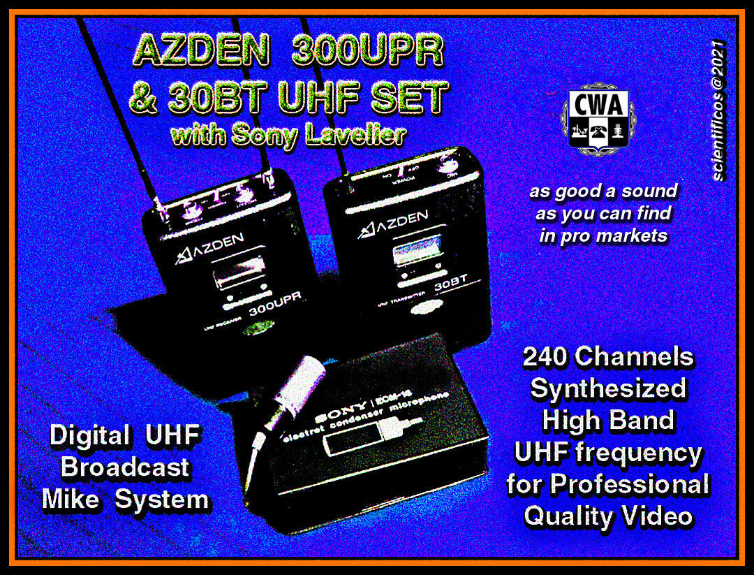 AZDEN 300UPR HIGH BAND UHF 794-806 MHz Recv+30BT Trans 240 Ch+SONY ECM-16 JAPAN