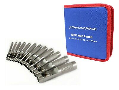 12pc HOLLOW HOLE PUNCH LEATHER BELT GASKET CRAFT METAL RUBBER VYNIL PLASTIC TOOL