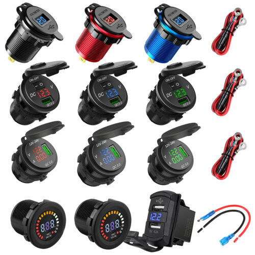 12V-24V Dual USB Charger LED Digital Display Voltage Amp Gauge Ammeter Voltmeter