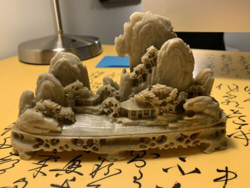1980‘S China Vintage Handmade Shoushan Stone Ornament, Magnificent Nature View