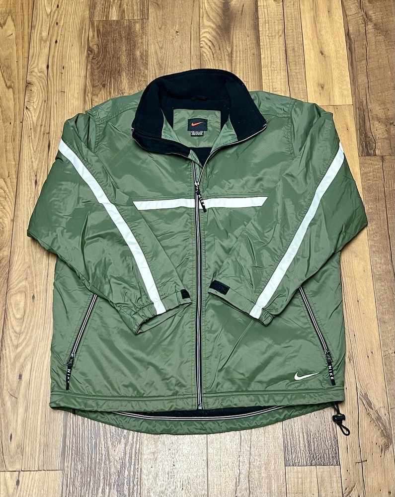90s Vintage Nike Green Fleece-Lined Puffer Jacket for Men - Size Medium