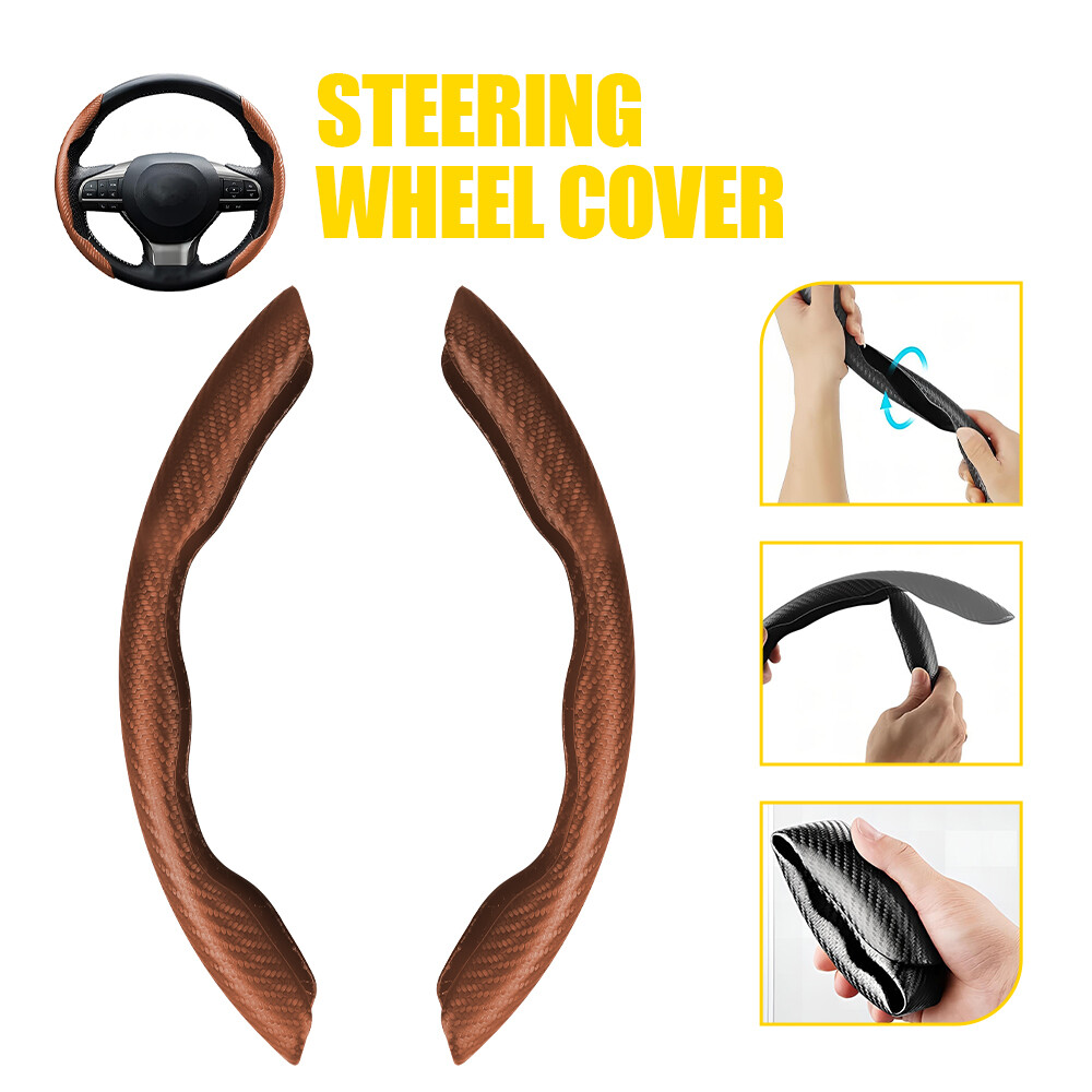 Brown Steering Wheel Booster Cover Non Slip Interior Accessories Carbon Fiber S