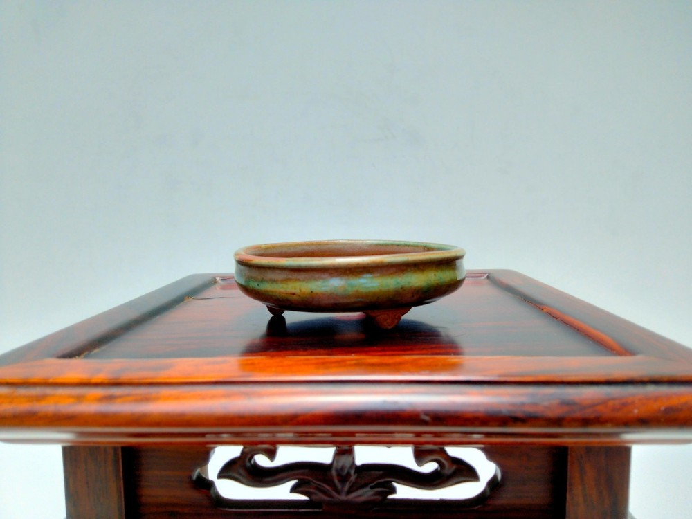 Shohin Bonsai Pot TENRYU SEKISEN Green Glazed 3.03in 7.7cm