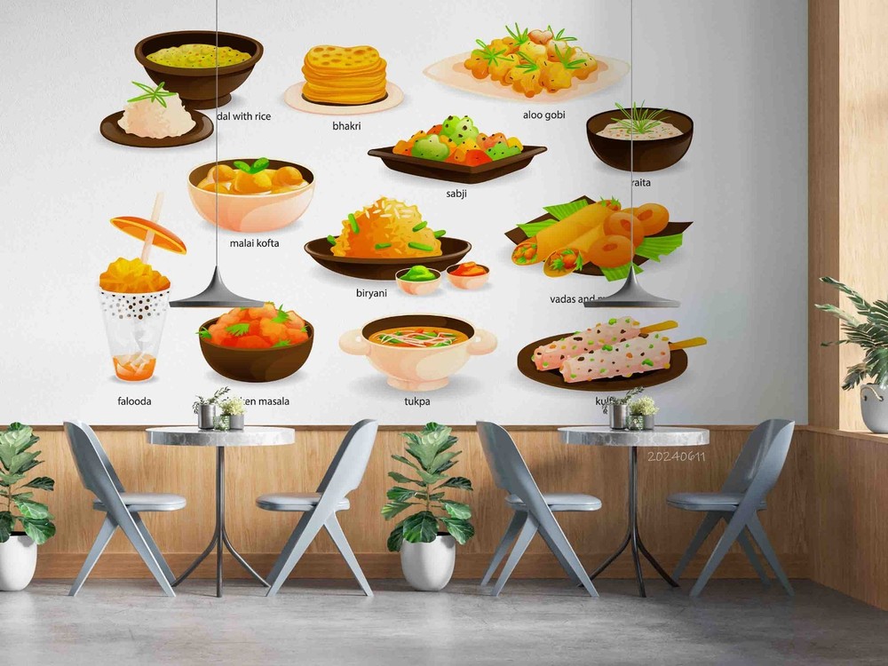 3D Indian Food Illustration Wall Murals Wallpaper Murals Wall Sticker 4