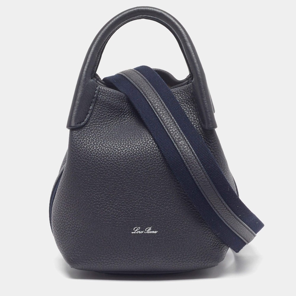 Loro Piana Bale Micro Navy Blue Leather Bucket Bag