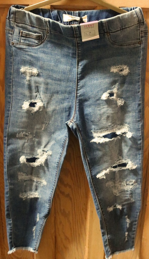 Jenny Ripped Cropped Jeggings for Women Size 14 Stretchy Fit
