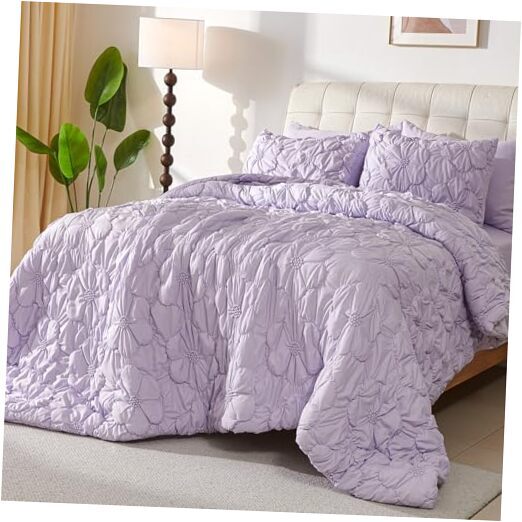 Queen Comforter Set,7 Pieces Pintuck Comforters,Floral Queen(90