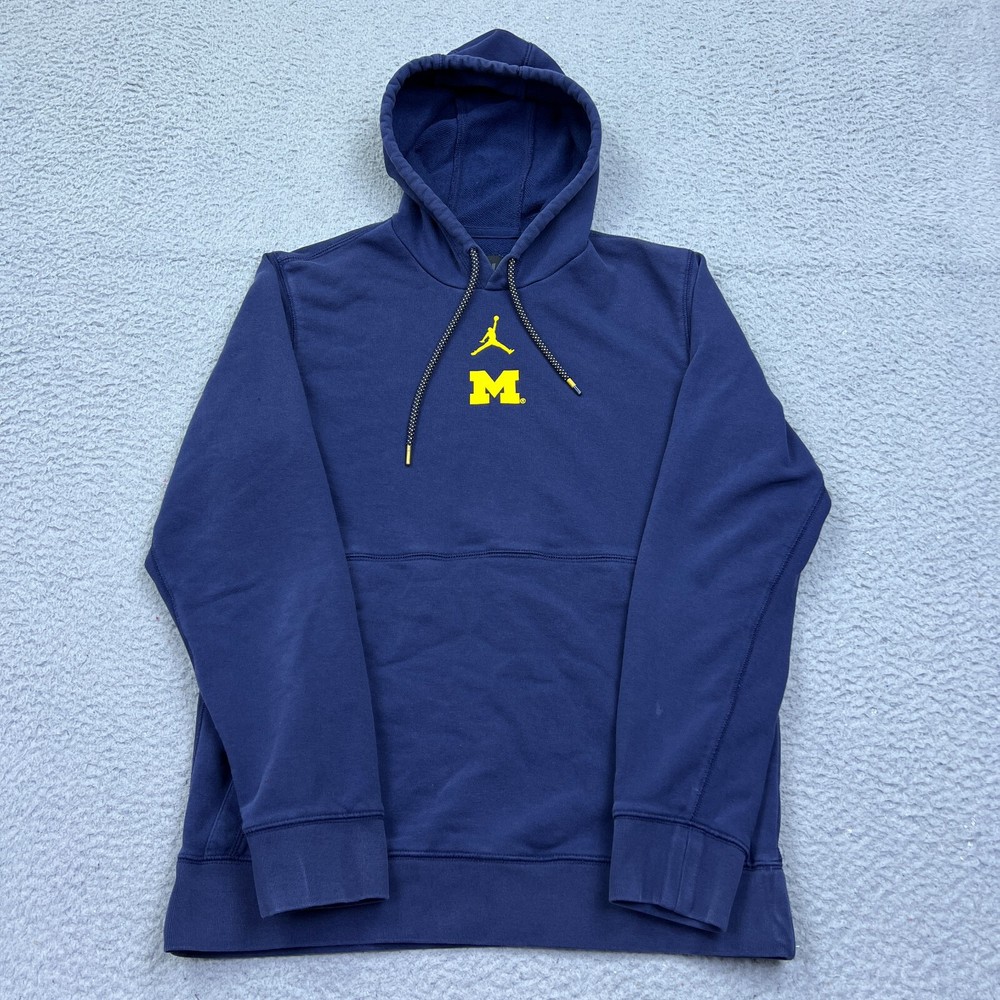Jordan Hoodie Mens Small Dri-FIT Michigan Wolverines Football Blue Center Logo *