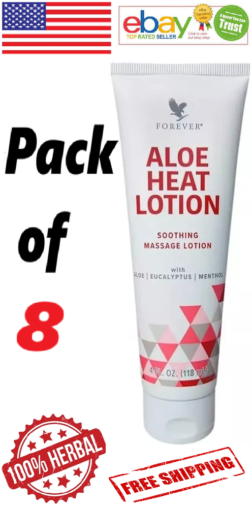 8x Forever Aloe HEAT LOTION Soothing Massage Lotion 100% Herbal 118ml. Each