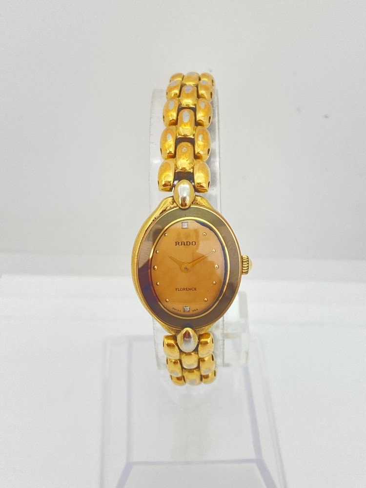 Near MINT RADO Florence 153.3650.2 Womens Gold Oval Quartz Watch Pre-Owned Working