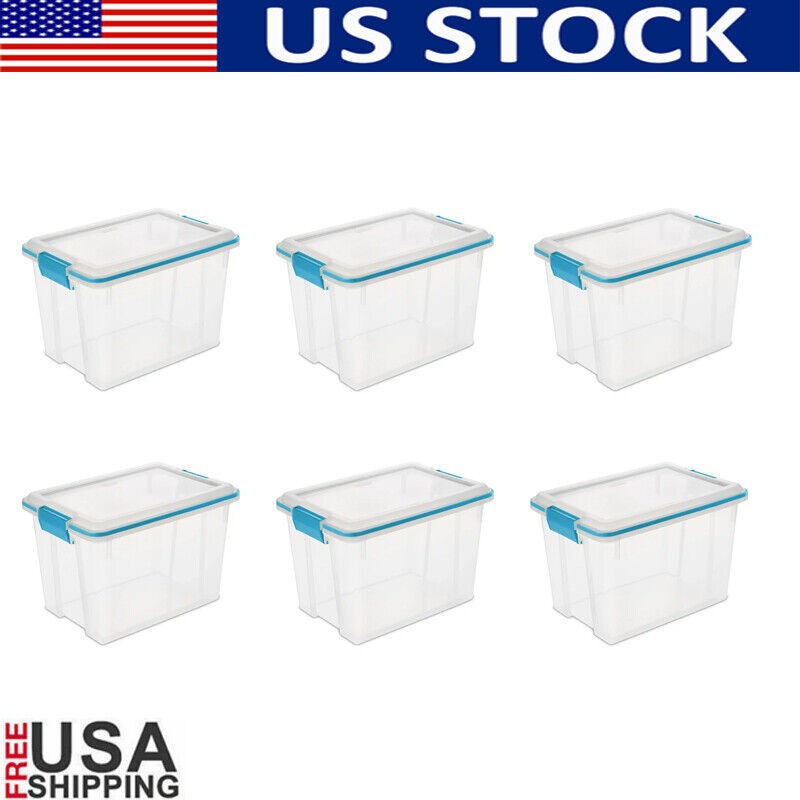 20 Qt Durable Plastic Storage Bin with Gasket - 6-Pack Organizer Tote Container