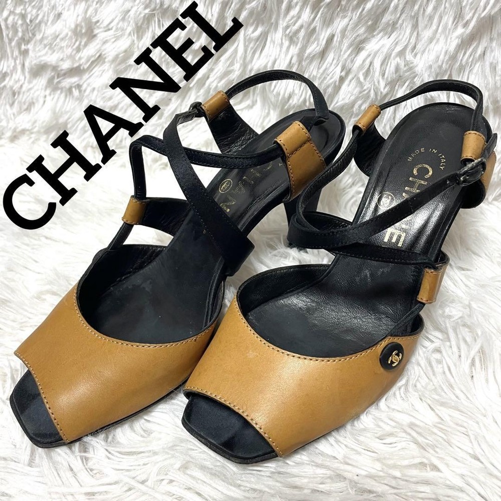 Chanel Men Leather Coco Mark Sandals Light Brown US 5 23cm