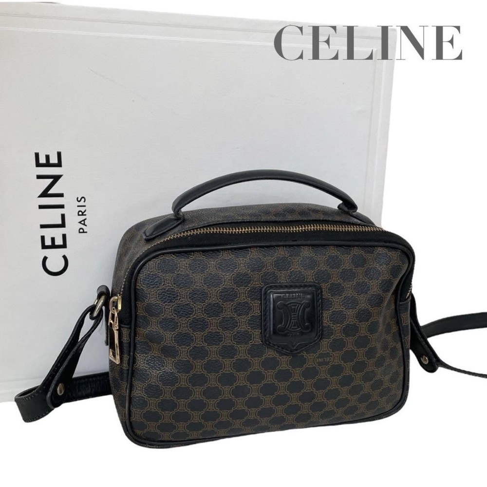 CELINE Black Macadam Triomphe Authentic Shoulder Bag AB Condition