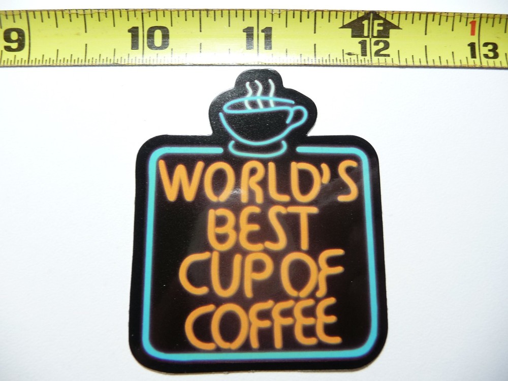 Vibrant Neon Style BEST CUP OF COFFEE Fun Sticker Decal