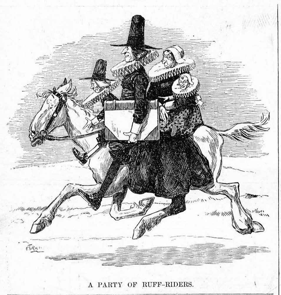 PARTY OF ROUGH RIDERS HORSES HUMOR VINTAGE ENGRAVING RUFF RIDER HORSE