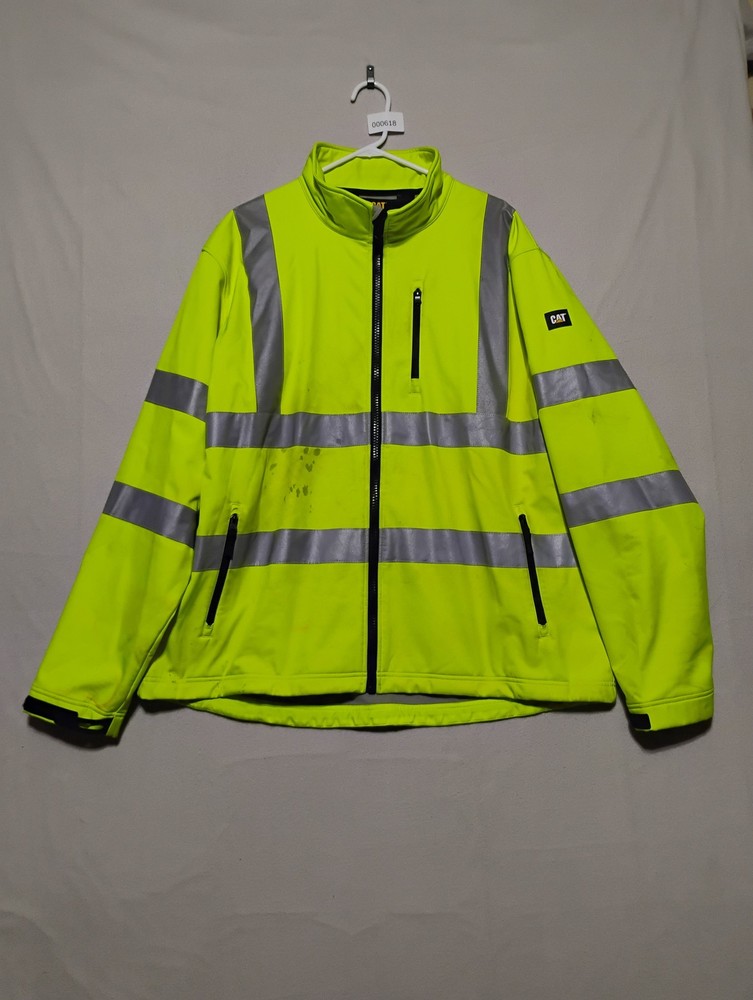 High Vis CAT Jacket Men 2XL Reflective Safety Work Coat Polyester  