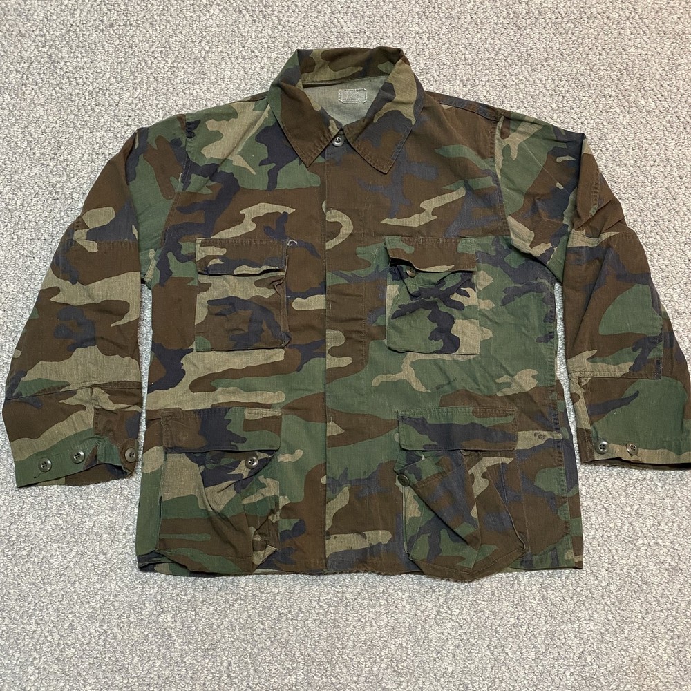 Vintage Military Jacket Mens Large Camo BDU Shirt M81 Combat Coat US Woodland
