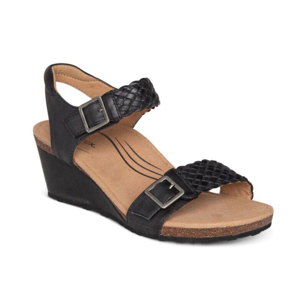 Aetrex Womens Grace Adjustable Arch Support Woven Wedge Sandals