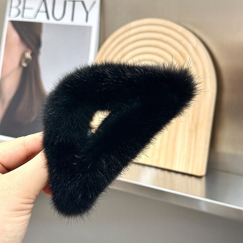 Women's Gilrs Cute Real Mink Fur Hair Clip Hairpin Bobby Pin Hair Claw Barrette