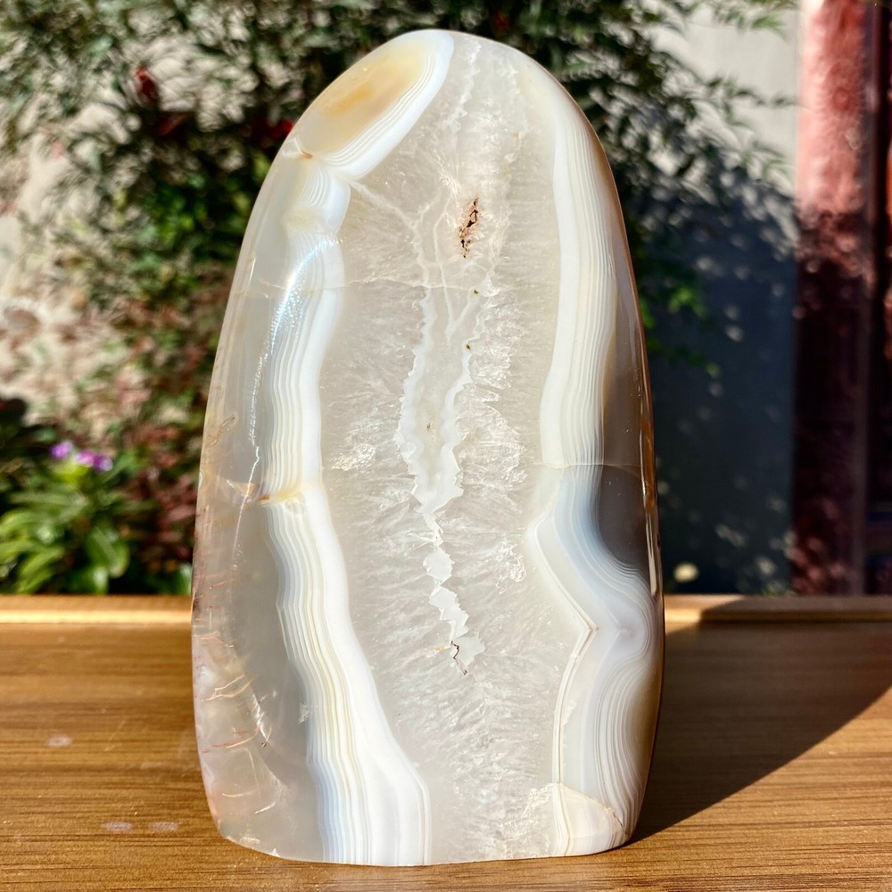 1.8LB Striped Agate Quartz Crystal Hole Palm Stone for Spiritual Decor  