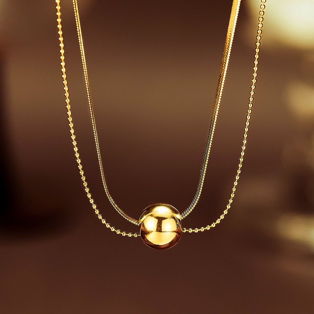 Women Girl Layered Necklace Bead Ball Pendant Dainty Snake Choker Layering Gift