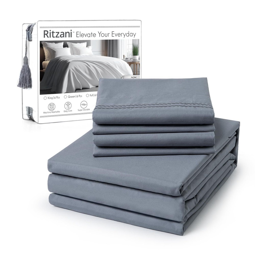 Queen Size Sheet Set Deep Pocket- 6 Piece Ultra Soft Machine Washable Luxury ...