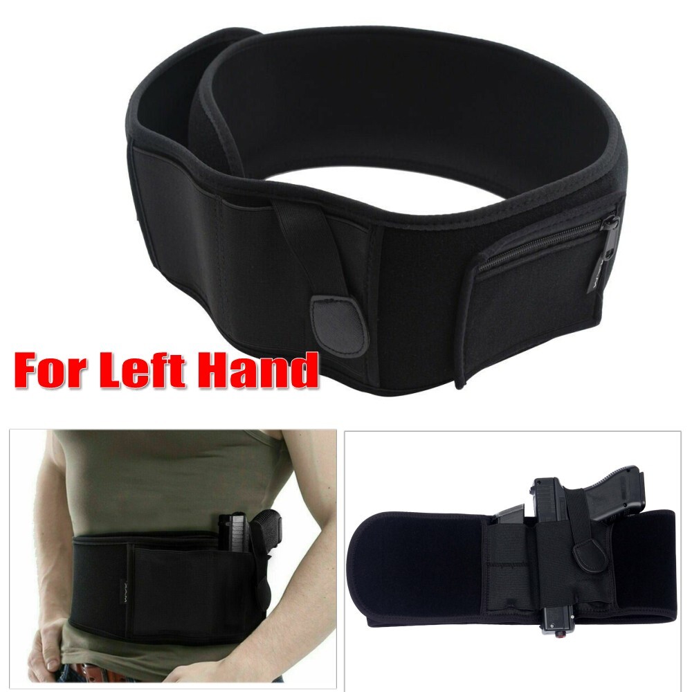 Tactical Belly Band Holster Concealed Left Hand Pistol Carry Adjusted Waist Belt
