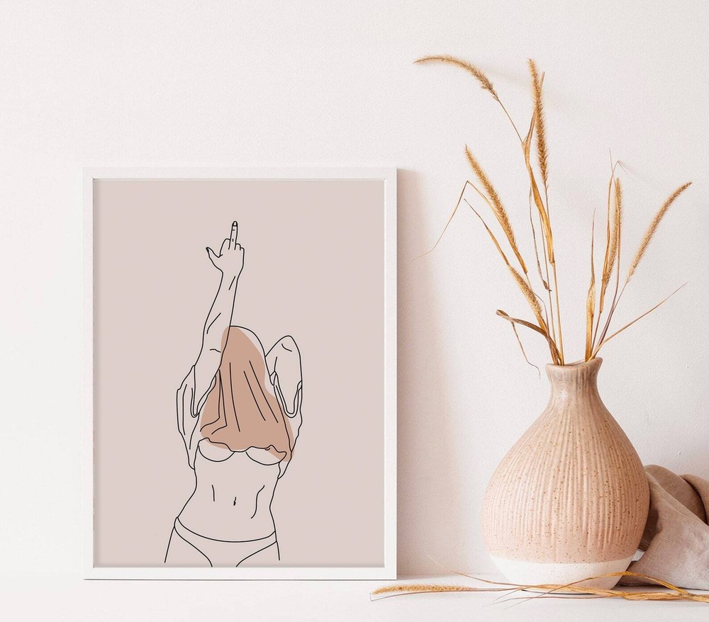 Middle Finger Print Feminist Art Print Boho Mid Century Modern Art Swearing