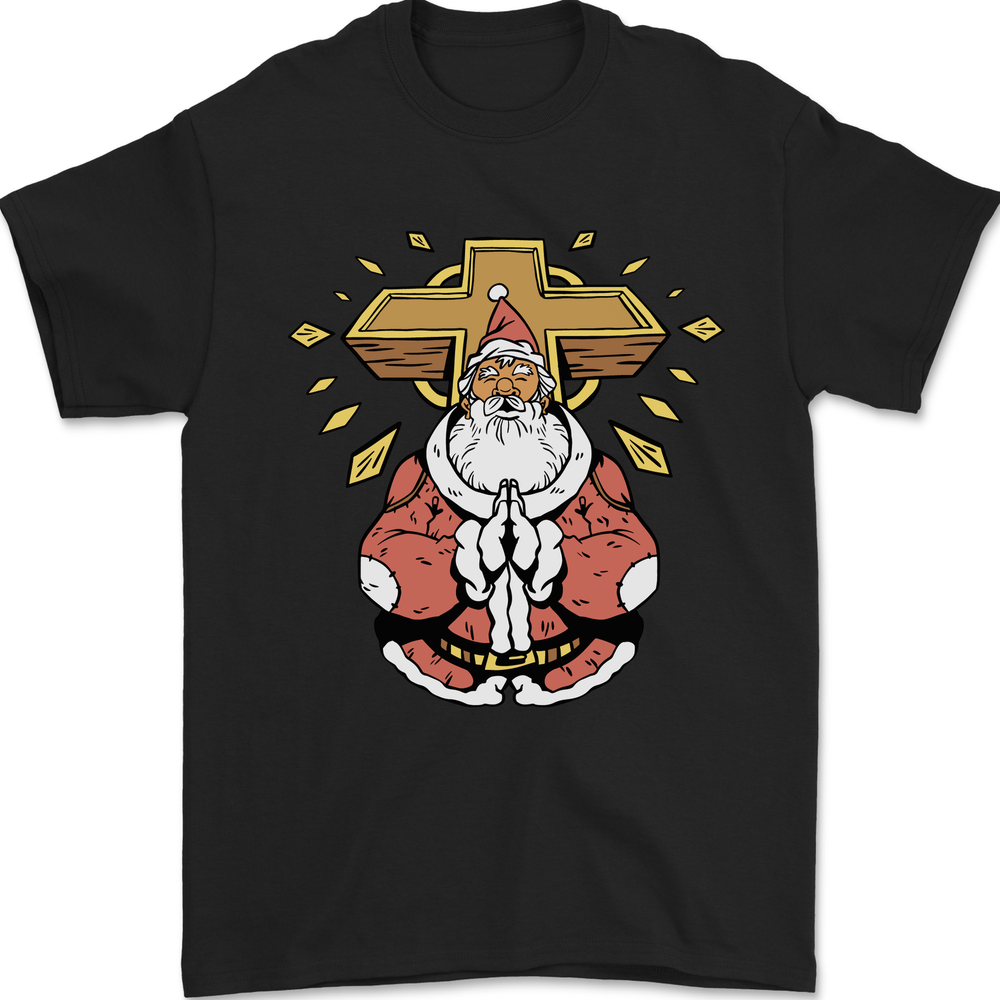 Christmas Christian God Praying Santa Cotton T-Shirt