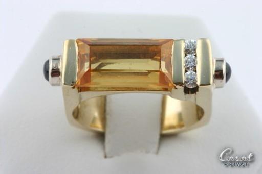 14k Yellow Gold Citrine Ring with 3 Natural Citrine Stones Size 53