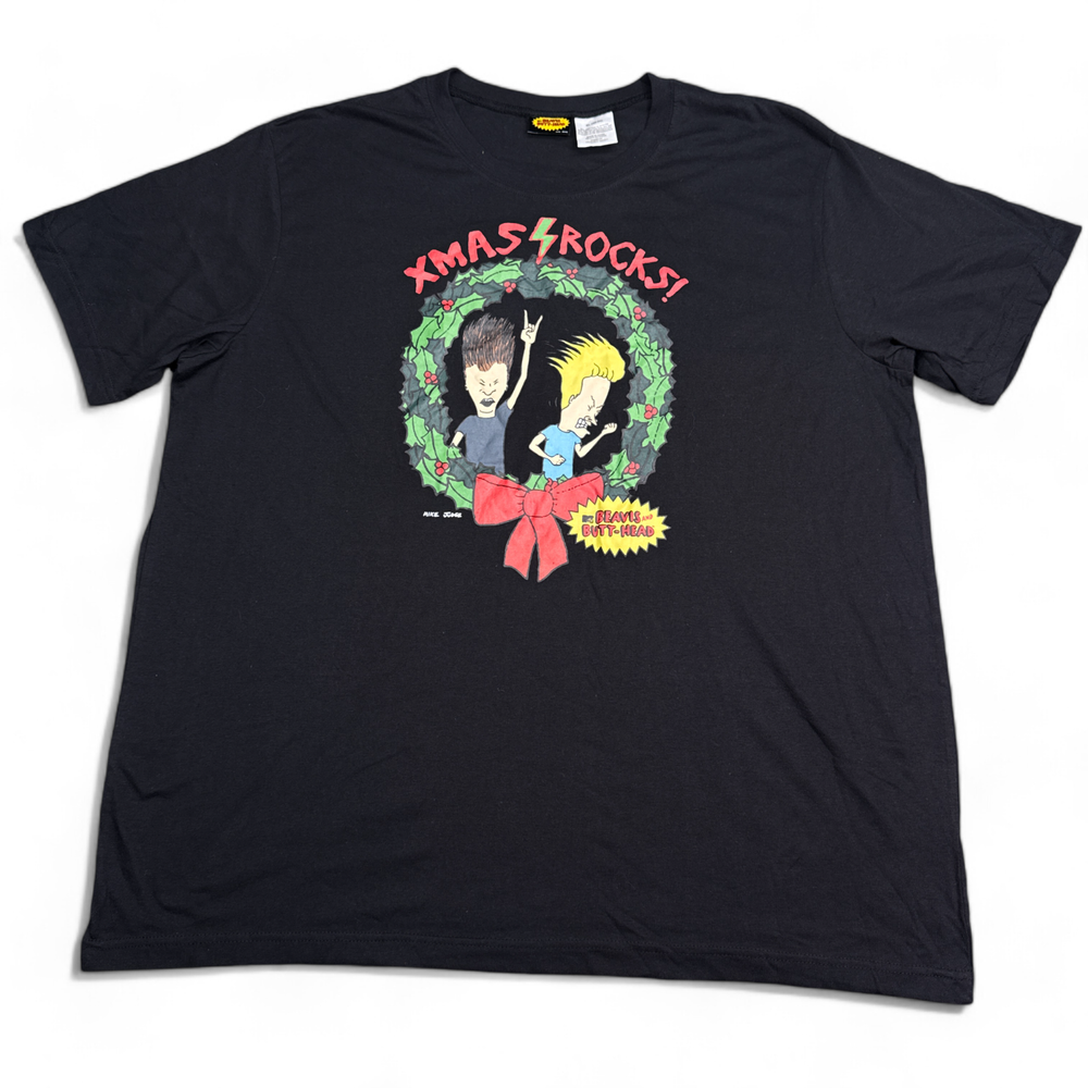 Official Beavis and Butthead Xmas Rocks T Shirt Adult Size XL Black VTG Style
