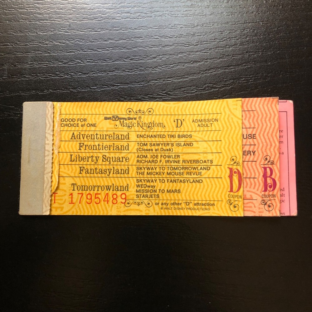 Vintage 1970s Magic Kingdom Paper Ticket Book with Adult Admission Coupons-image