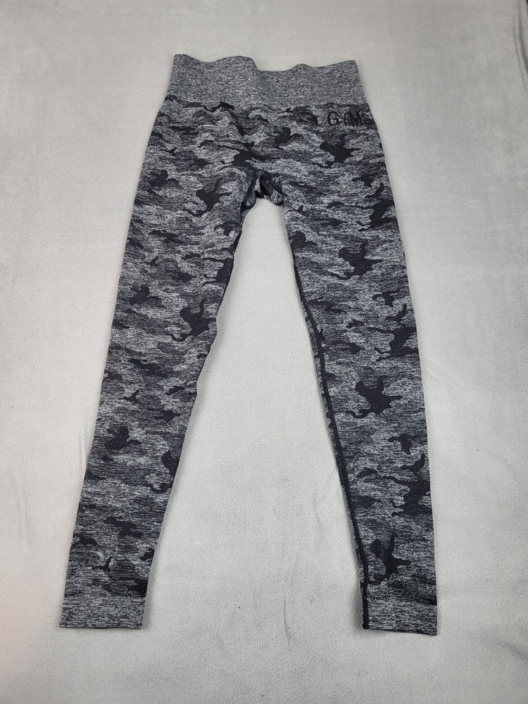 Gymshark Womens Lightweight Stretch Gray Camo Workout Pants Small Athleisure