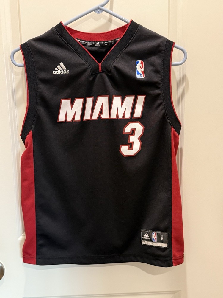 Dwayne Wade Miami Heat Adidas Basketball Jersey Youth Size M Black Red #3 Boys