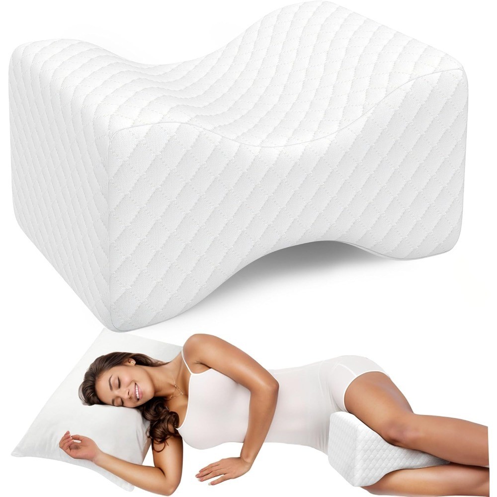 Memory Foam Knee Pillow for Side Sleepers Spine Alignment Leg Hip Support Pain