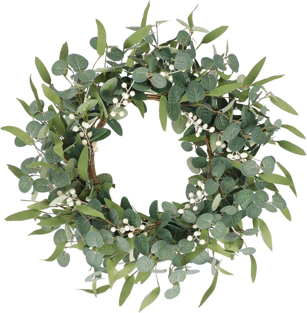 20in Farmhouse Eucalyptus Spring Wreath for Front Porch Door