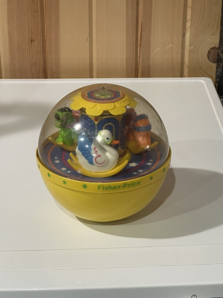 1985 FISHER PRICE VINTAGE CHIME BALL ROLY POLY YELLOW 1150 MUSICAL BABY CAROUSEL