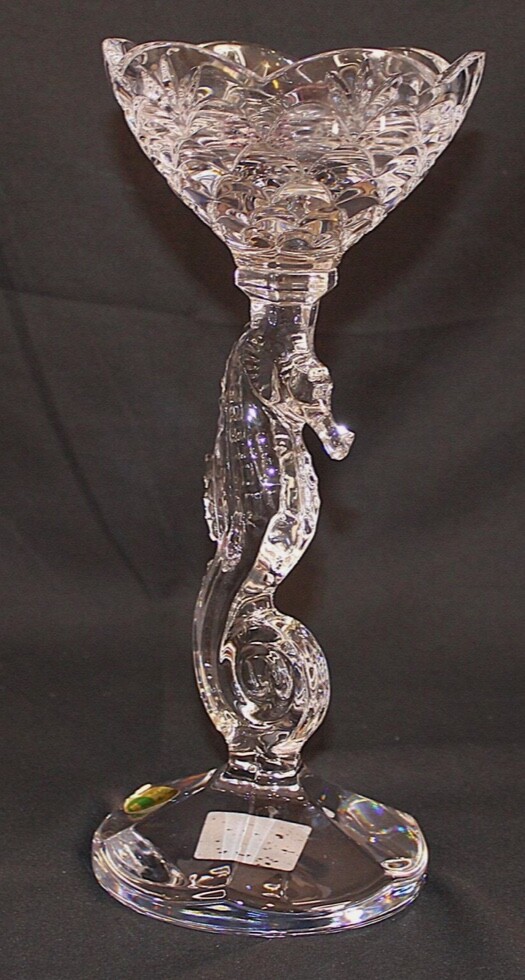 Waterford Crystal Seahorse Pillar Candlestick Signed Artist