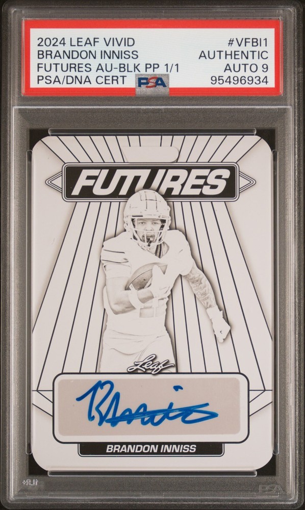 2024 Leaf Vivid Brandon Inniss Futures Black Printing Plate Auto 1/1 PSA 9 Auto