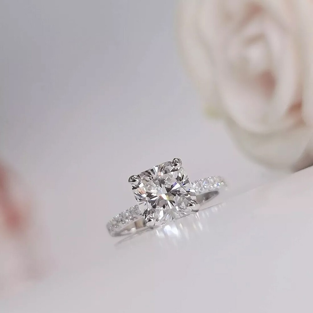 2.00 Ct Certified Cushion Cut White Diamond 925 Sterling Silver Ring For Women