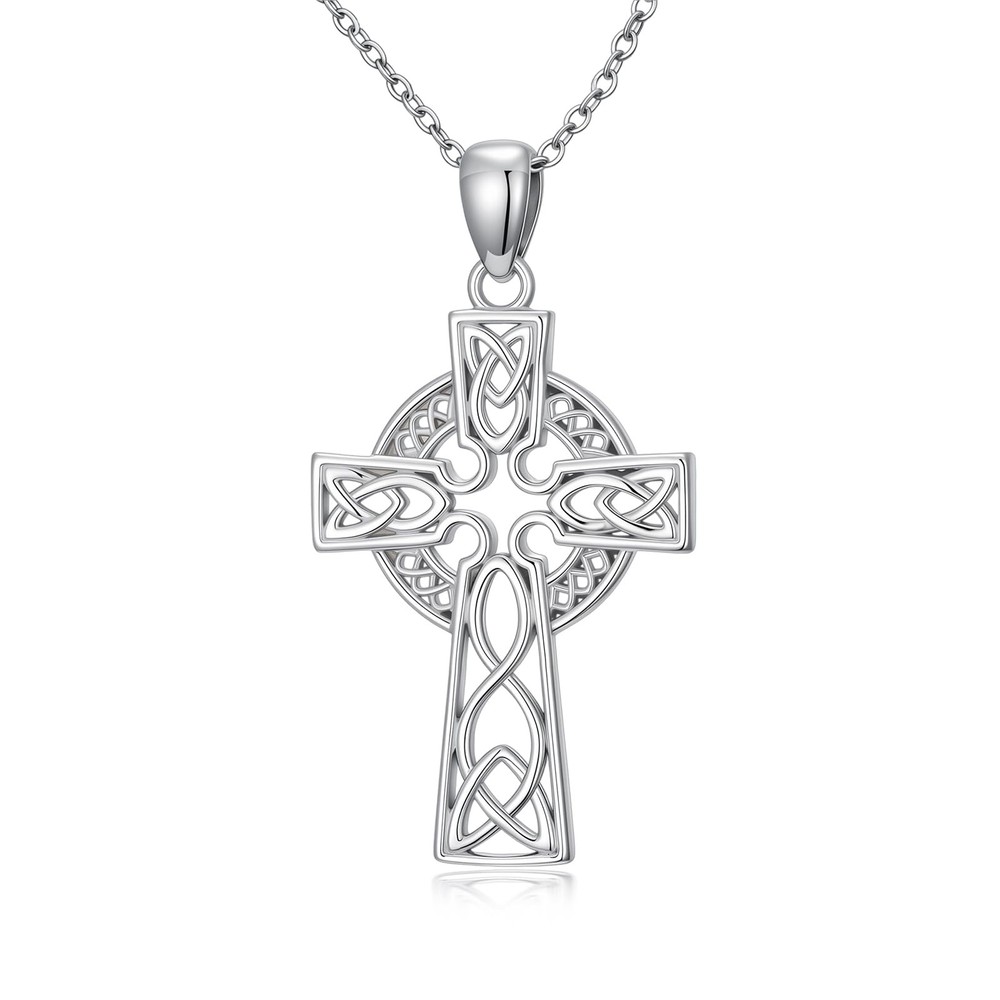 Celtic Cross Silver Pendant Necklace for Women Religious Jewelry