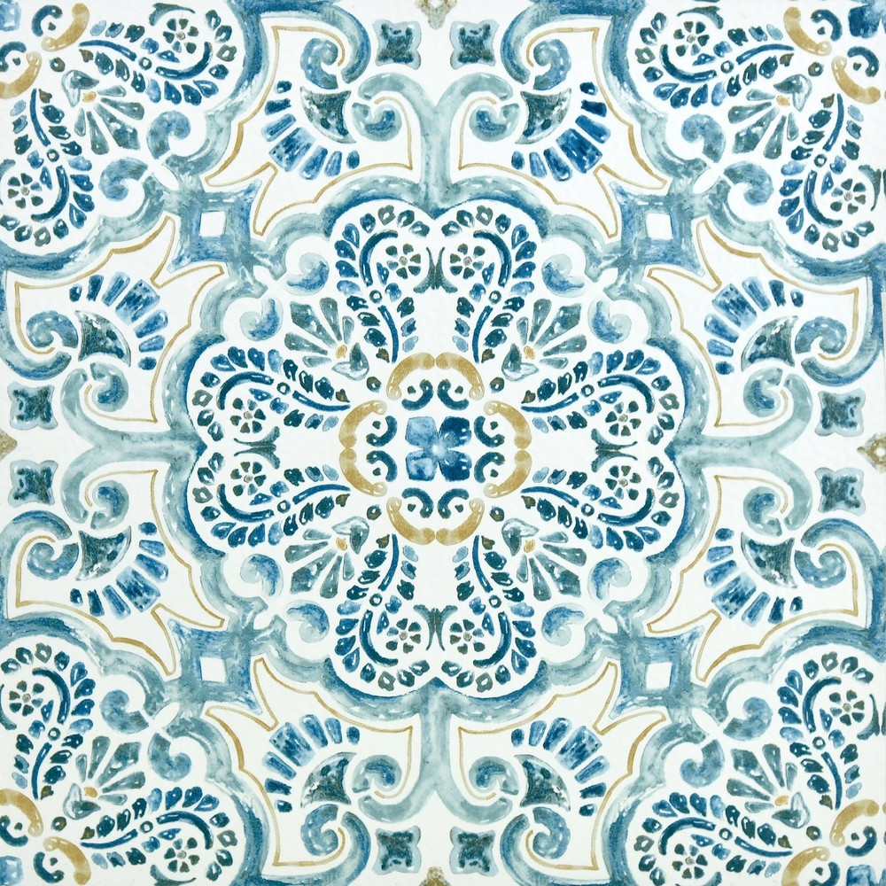 FP2477 Fontaine Peel Stick Floor Tiles in Blue - Easy Install Removable Vinyl