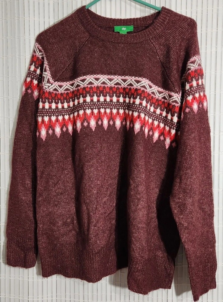 Women's Brown Wool Alpaca Dip Longsleeve Boxy Sweater Size Large