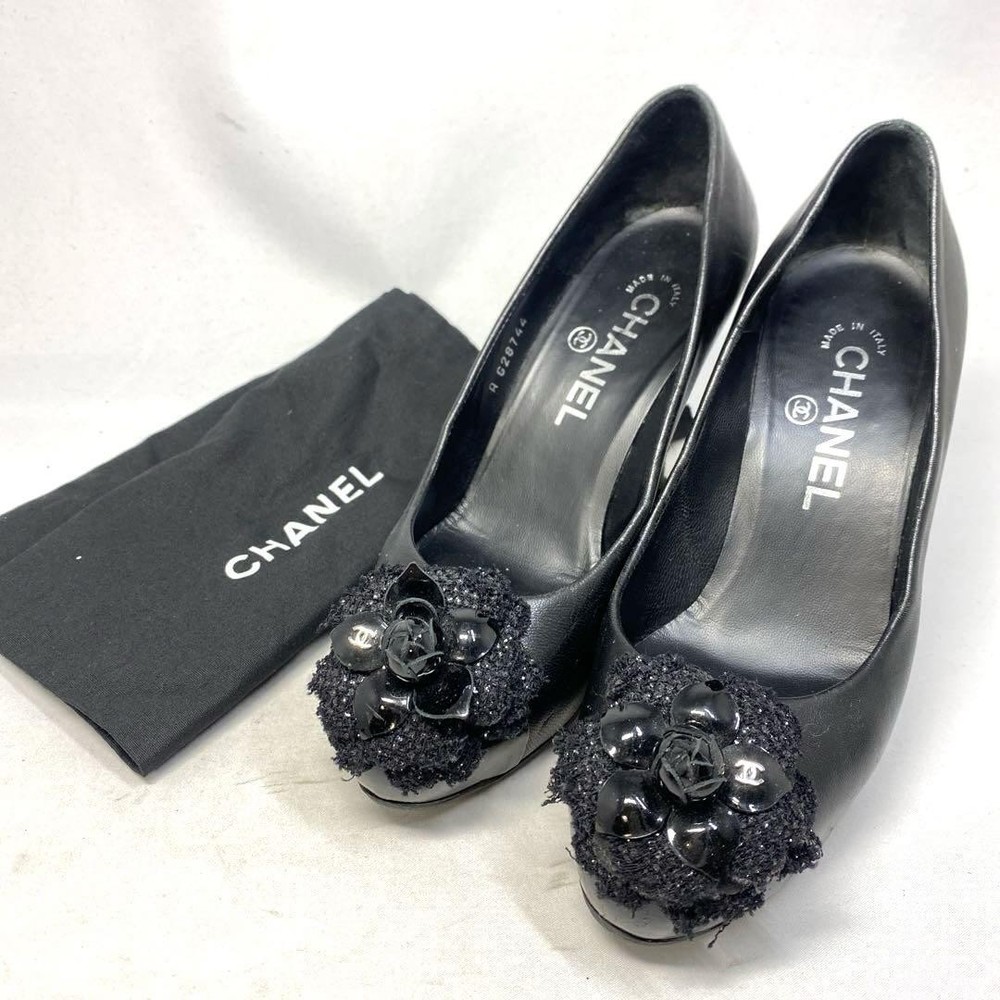 CHANEL EU Size 36C Black Womens Pumps Heels Preowned Shoes Af1205