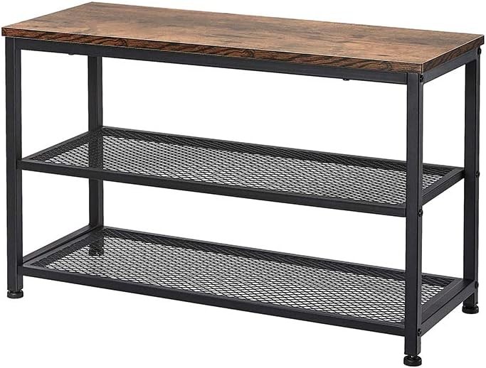 3-Tier Engineered Wood Shoe Bench with Storage Shelves and Seat for Entryway