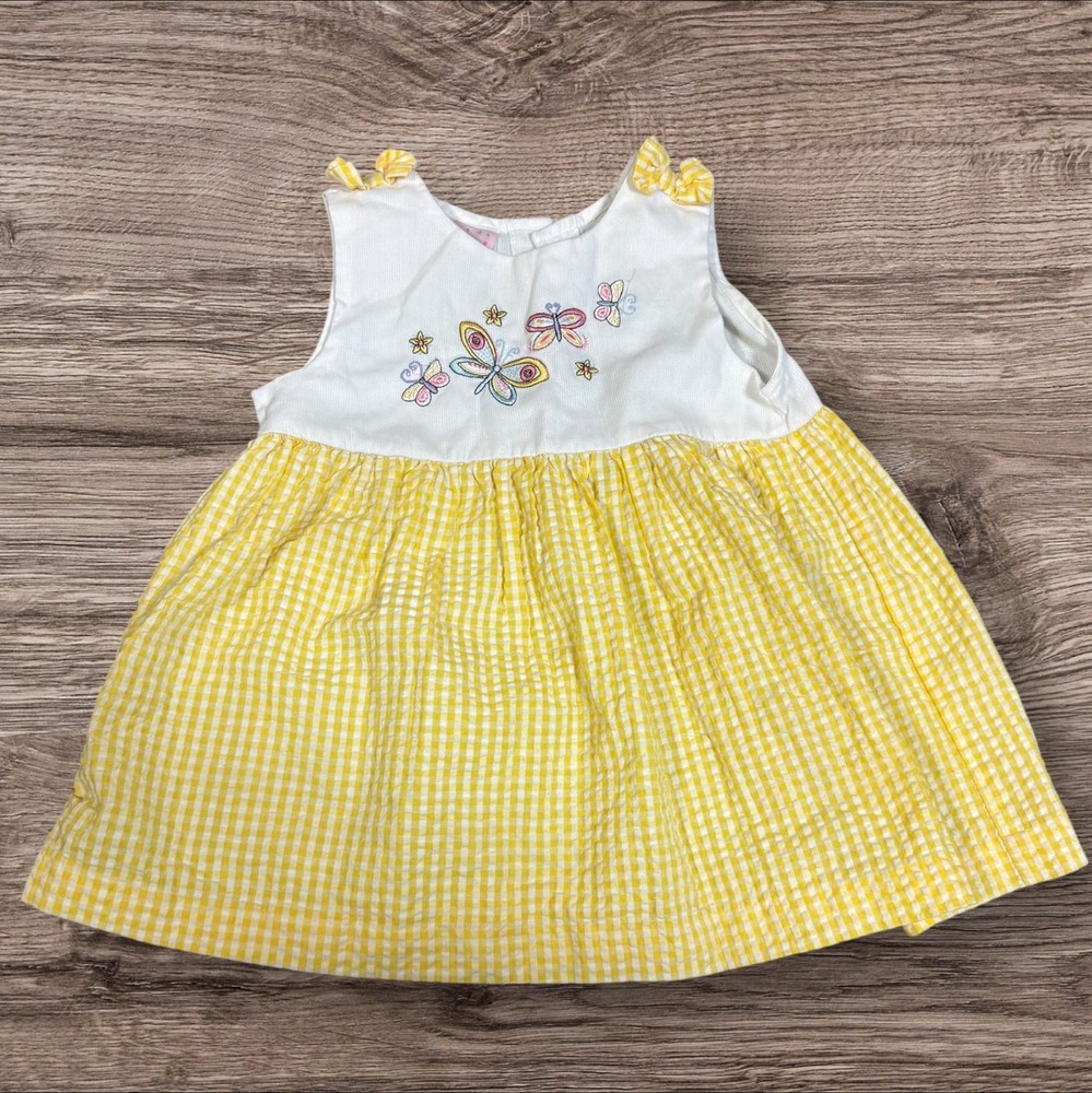 Vintage Samara Yellow Gingham Dress Butterfly Embrooidery Sleeveless Girls 4T